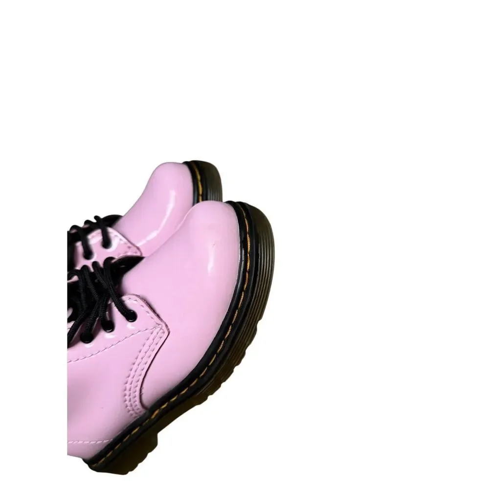 Dr. Martens Kids Girl Boots Patent Leather Lace Up Pastel Pink 10